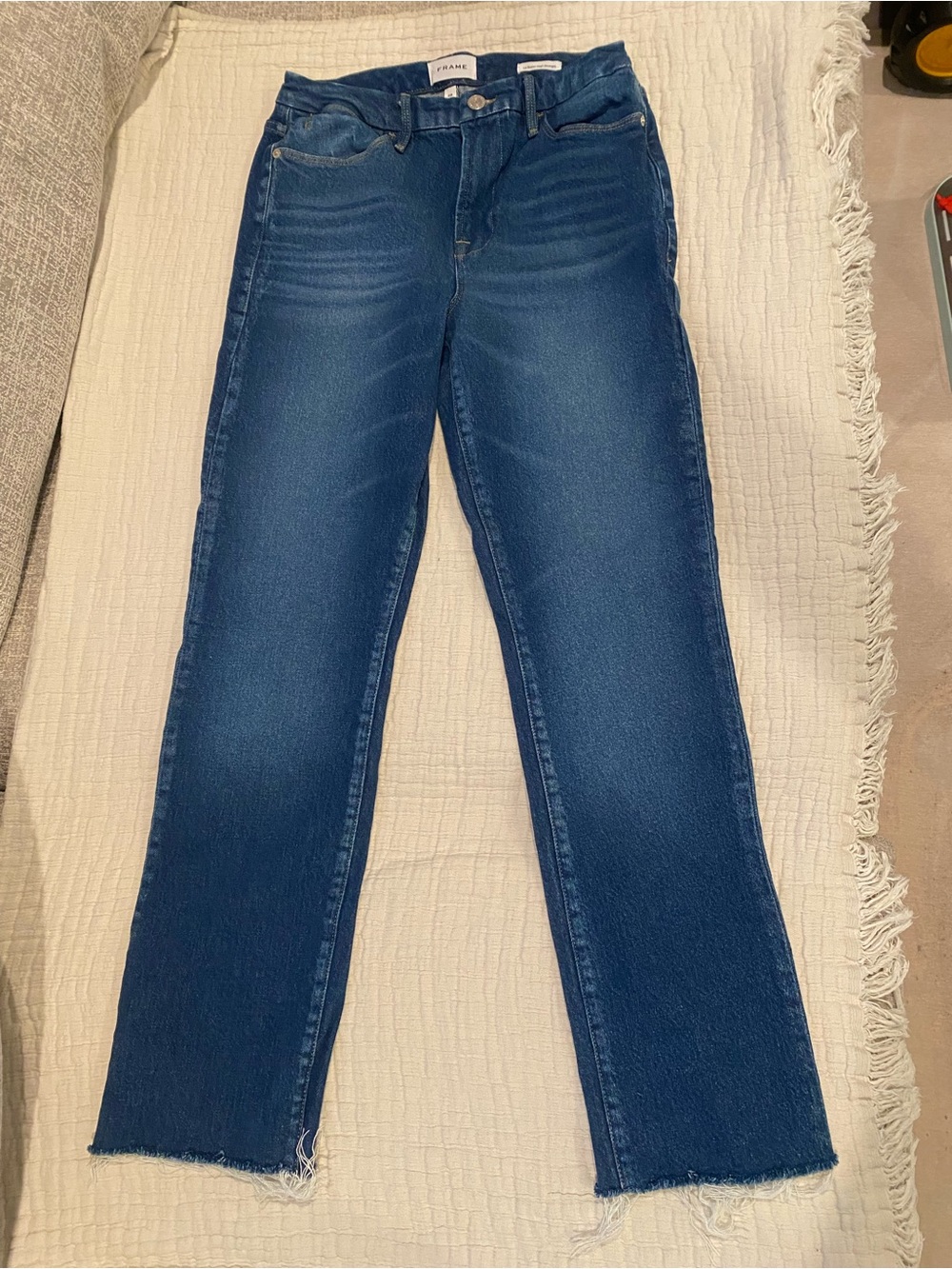 Frame Denim Straight Leg Jeans in Mid Blue Wash